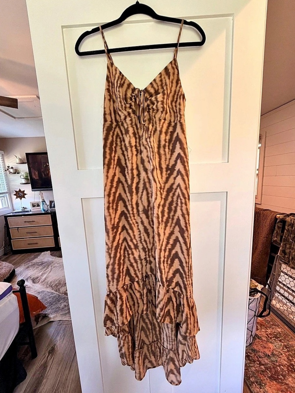 Wild Fable High-Low Hem Chiffon Dress Animal Print Brown